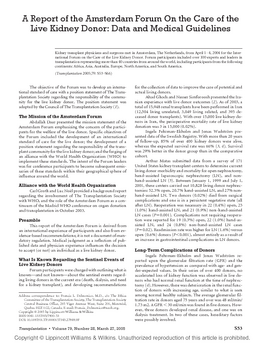 A Report of the Amsterdam Forum On the Care of the Live Kidney Donor: Data and Medical Guidelines