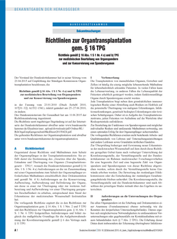 Bundesärztekammer - Richtlinien vom 23. April 2015 zur Organtransplantation gem. § 16 TPG