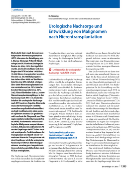 Urologische Nachsorge und Entwicklung von Malignomen nach Nierentransplantation
