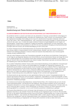 Handreichung zum Thema Hirntod und Organspende