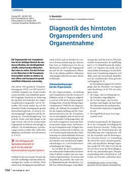 Diagnostik des hirntoten Organspenders und Organentnahme