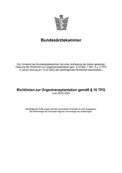 Richtlinien zur Organtransplantation gem. § 16 TPG (28.02.2003)