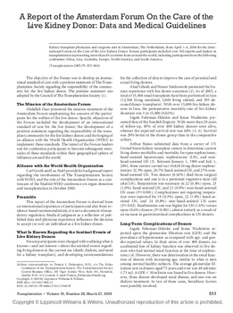 A Report of the Amsterdam Forum On the Care of the Live Kidney Donor: Data and Medical Guidelines