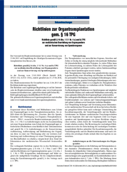 Bundesärztekammer - Richtlinien vom 23. April 2015 zur Organtransplantation gem. § 16 TPG