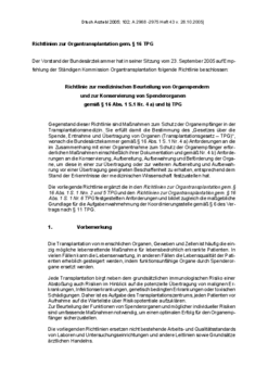 Richtlinie zur medizinischen Beurteilung von Organspendern und zur Konservierung von Spenderorganen (23.09.2005)