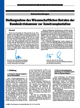 Stellungnahme des Wissenschaftlichen Beirates der Bundesärztekammer zur Xenotransplantation