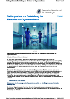 Stellungnahme zur Feststellung des Hirntodes vor Organentnahmen
