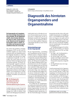 Diagnostik des hirntoten Organspenders und Organentnahme